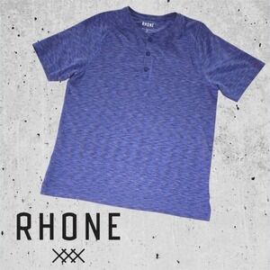 Rhone Retreat Henley Shirt Mens Space Dye Performance Raglan Short Sleeve Blue M